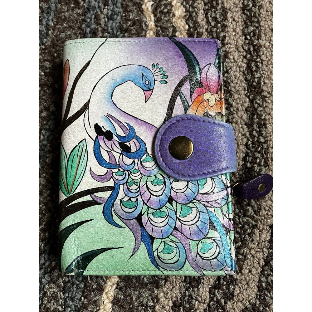 Anna by Anuschka New Leather Credit Card Organizer Wallet-Peacock Design